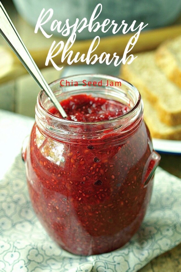 Raspberry Rhubarb Chia Seed Jam - naturally sweetened with maple syrup